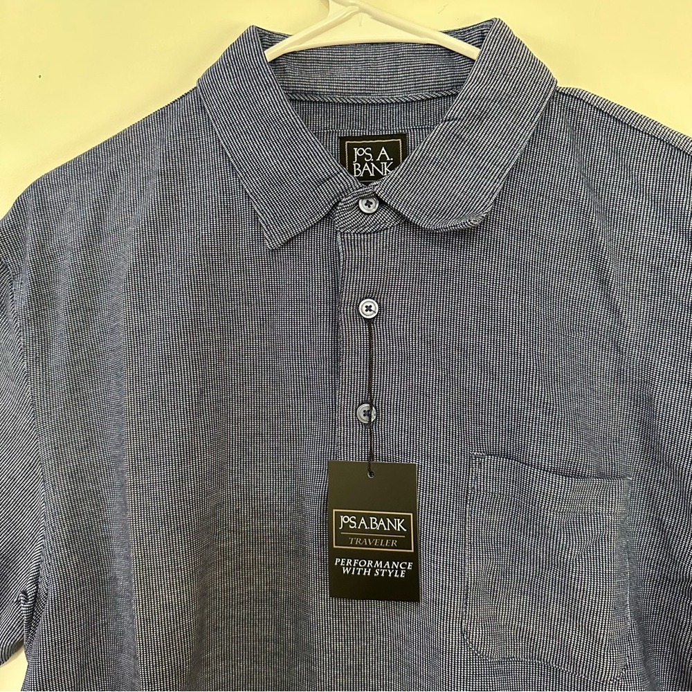 Jos A Bank Travelers Collection Blue Checkered Men’s Polo Size Large NWT - Picture 2 of 9